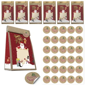 Sacchetti Regalo Natale Kraft – 30 Buste Natalizie con Etichette Buon Natale